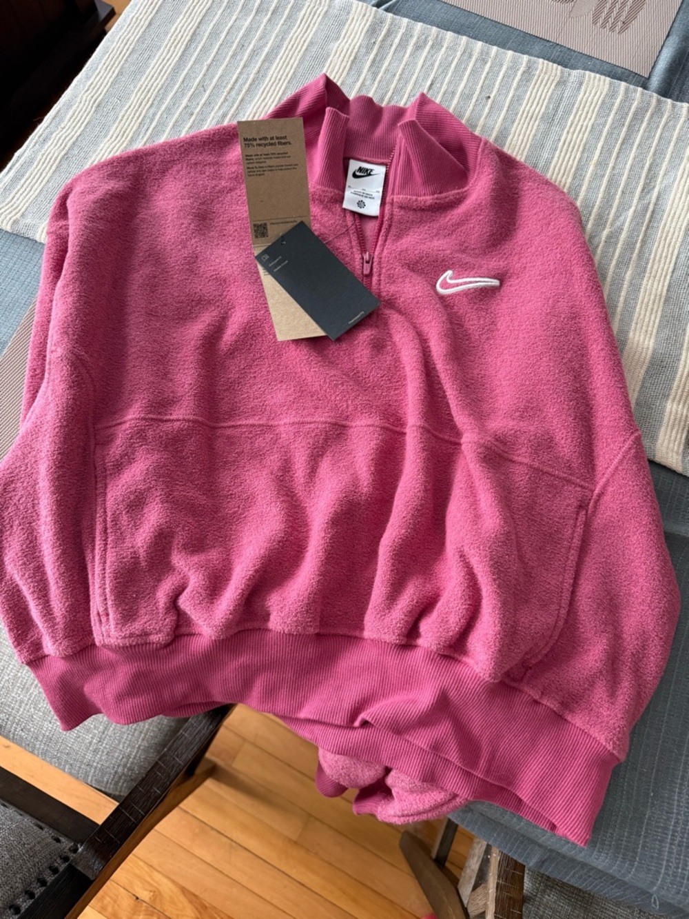 Nike Pink Half-Zip Fleece Pullover with White Swoosh